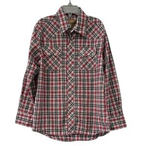 Wrangler Retro Boy's Snap Shirt Long Sleeve Red Plaid Medium 7/8 Pearl Snaps